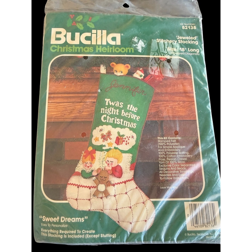Bucilla Sweet Dreams Jeweled Christmas Stocking Kit 82138 Twas Night Before Felt